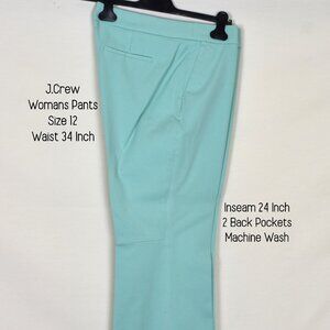 J.CREW Pants Hayden 12 Green Pockets Inseam 24.5 Rise 10in Machine Wash Stretch
